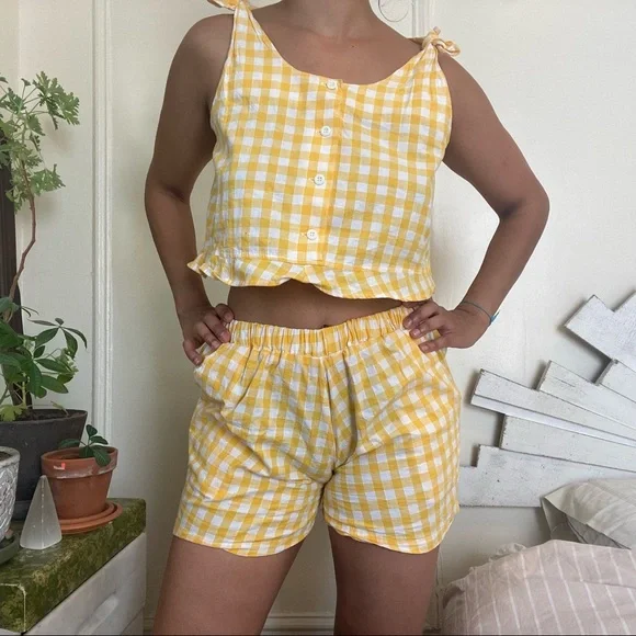 Yellow Gingham Shorts Two Piece - Picture 1 of 4